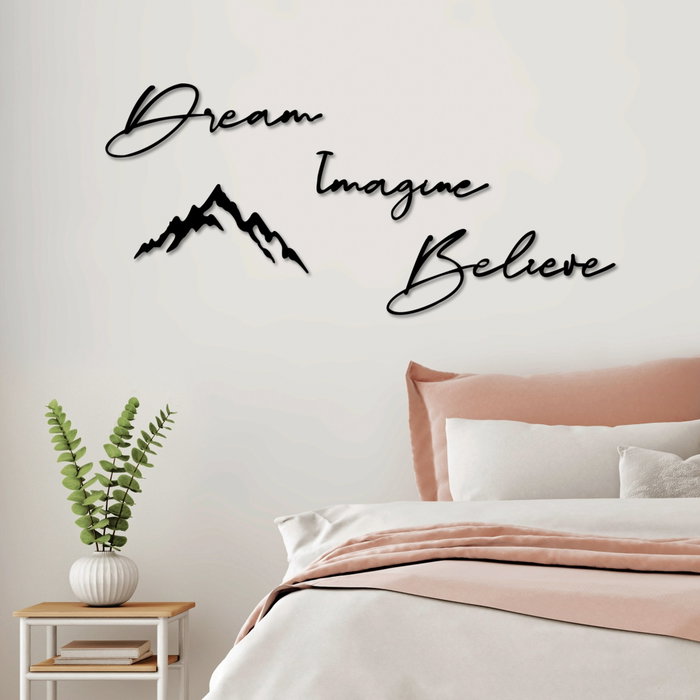 Wallity Dream Imagine Belive Escultura de Pared de Metal Negra